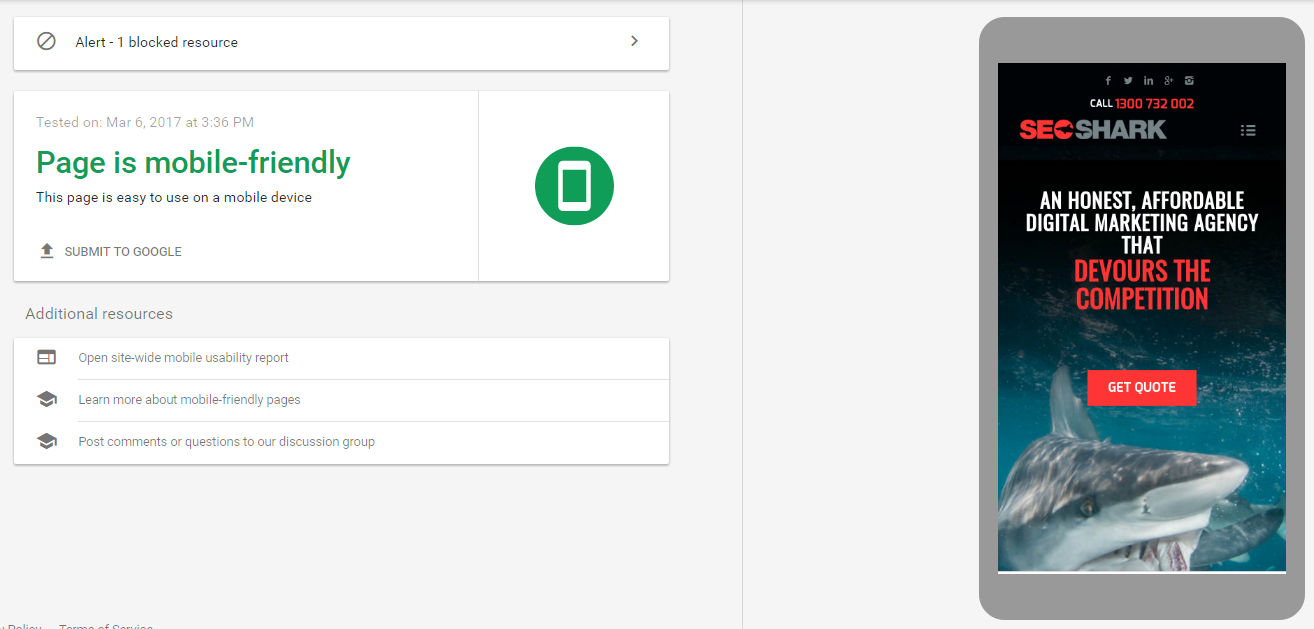 mobile friendly SEO test