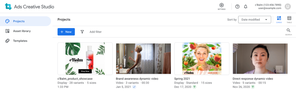 A view of the Google Ads Creative Studio platform.